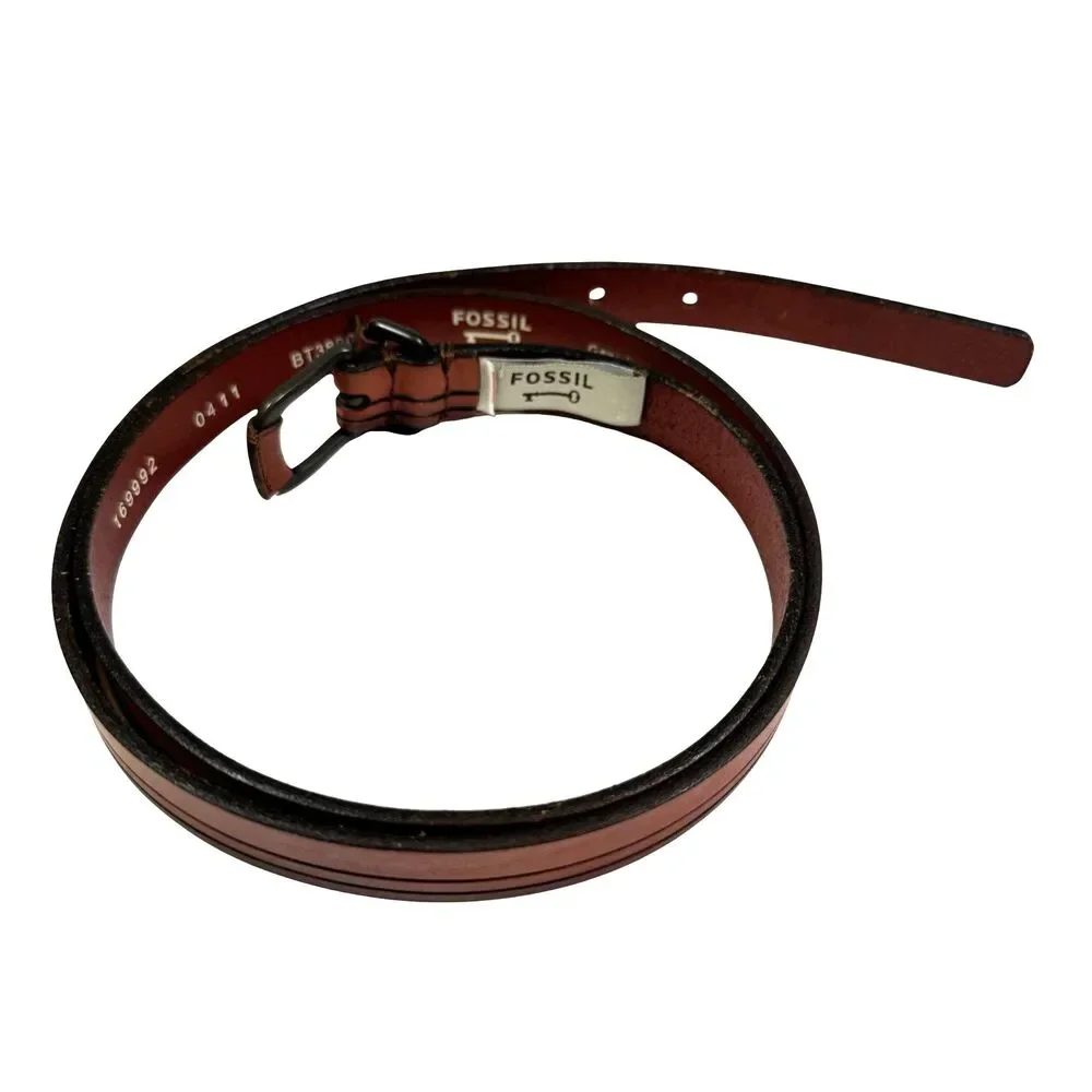 Fossil Belt Genuine Leather Size Large Brown BT3830231 Black Pinstripe Career